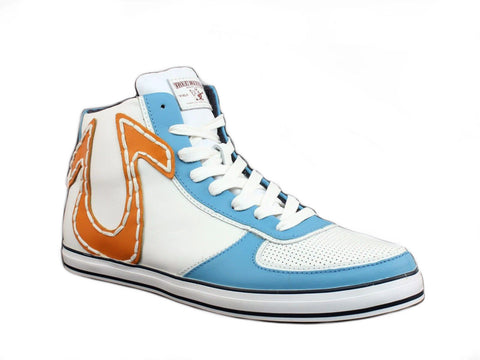 True Religion ACE HI Leather Men's Casual Fashion White Blue Orange Sneakers