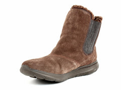 Skechers Women's GO WALK CITY Casual Ankle Winter Warm Brown Suede Boots